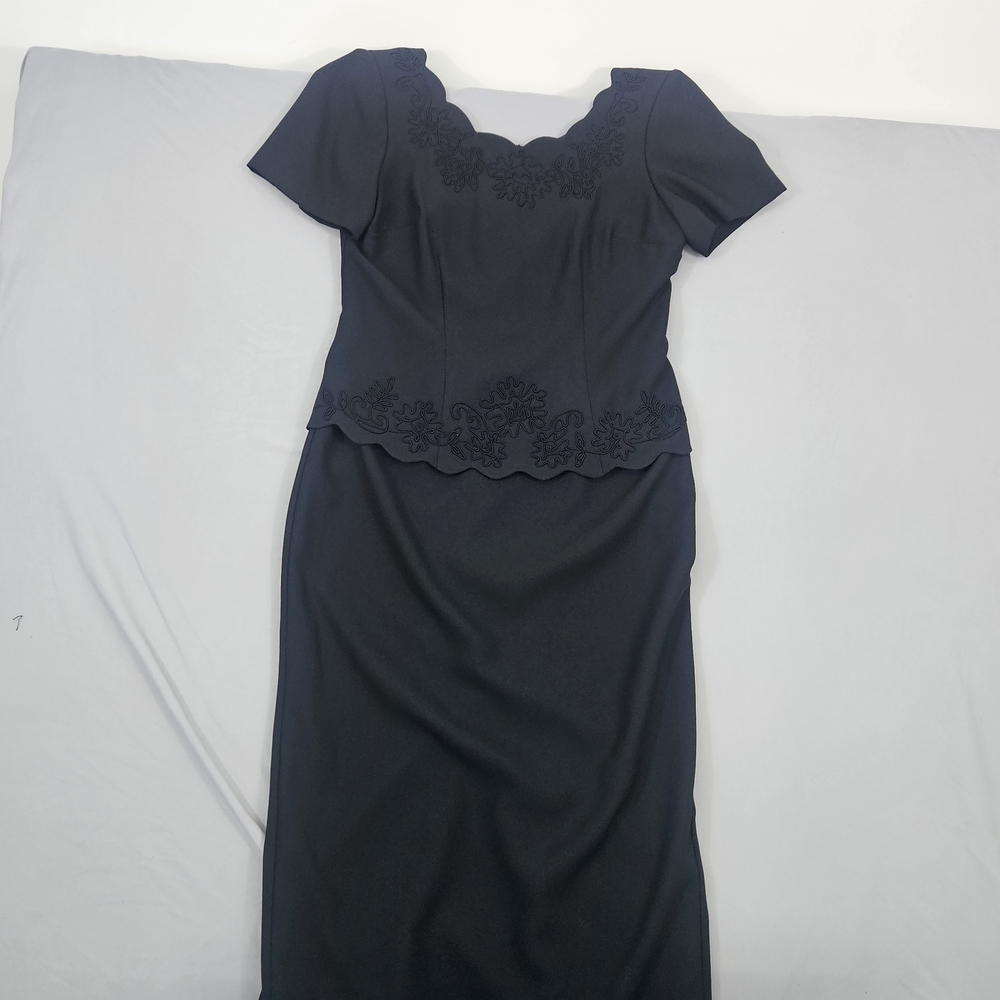 Karin Stevens Black Midi Dress with Scalloped Neckline